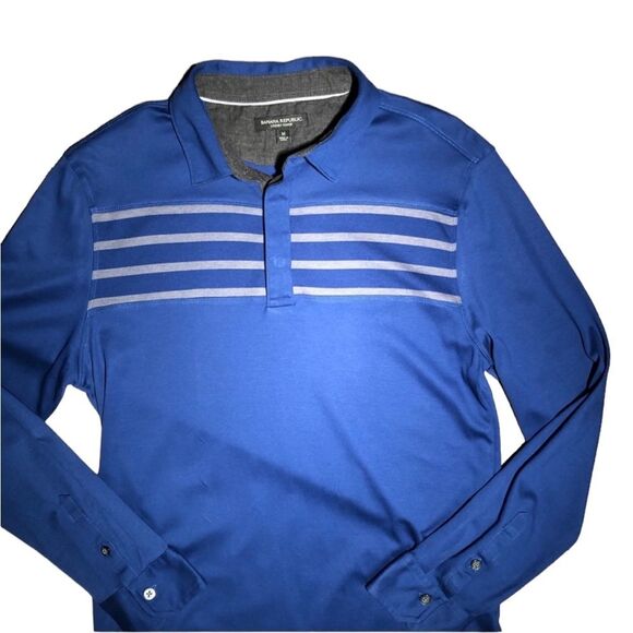 BANANA REPUBLIC BLUE WITH GRAY STRIPES SHIRT-SIZE MEDIUM - Picture 4 of 4